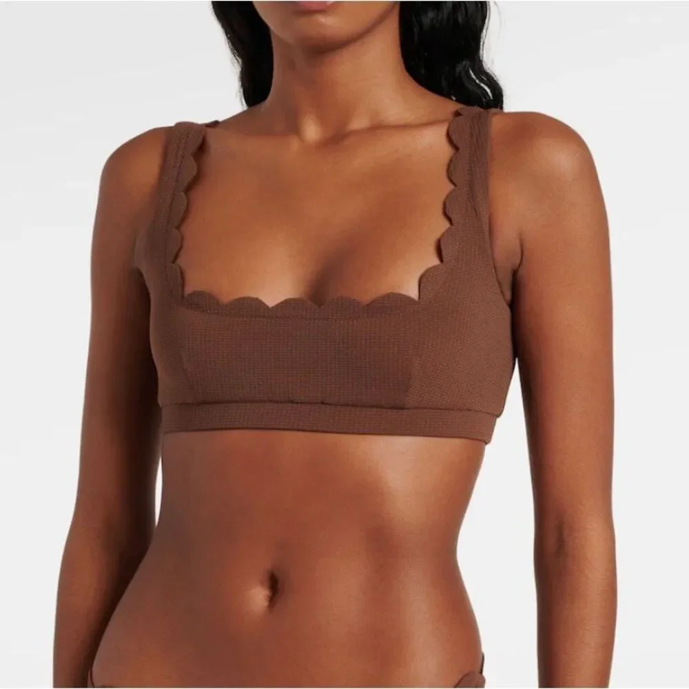 Marysia Mini Palm Scallop Bikini Top | Brown in Large